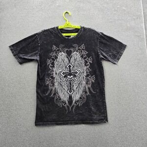 Social Collision Men Shirt S Black Y2K Goth Grunge Skater Cross Wings